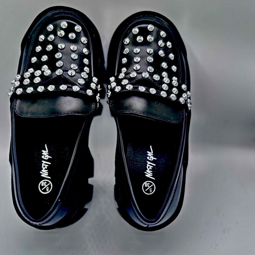 Nasty Gal Black and Silver Studded Loafers